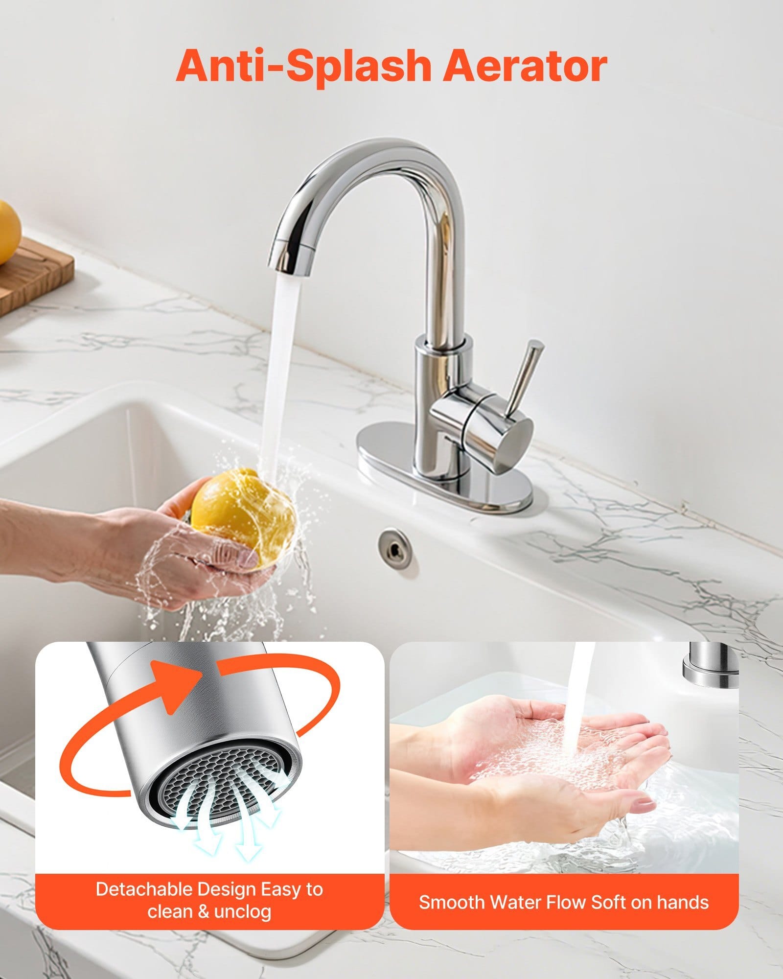 Single Handle Sink Faucet, Kitchen Faucet Brushed Nickel Single Handle, Kitchen Water Faucets with Anti-Splash Aerator, Suitable for Bathroom, RV, Bar Sink, Public Restroom, High Arc Spout