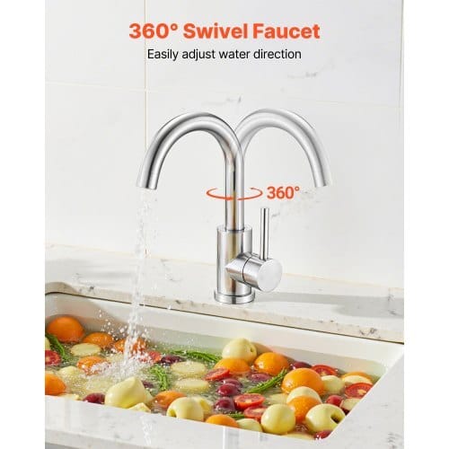 Single Handle Sink Faucet, Kitchen Faucet Brushed Nickel Single Handle, Kitchen Water Faucets with Anti-Splash Aerator, Suitable for Bathroom, RV, Bar Sink, Public Restroom, High Arc Spout