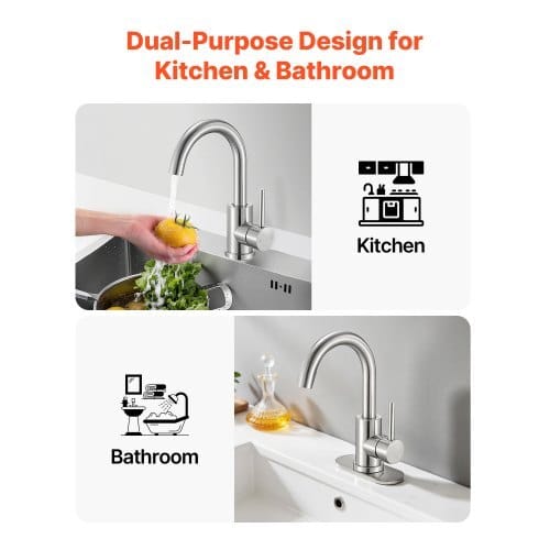 Single Handle Sink Faucet, Kitchen Faucet Brushed Nickel Single Handle, Kitchen Water Faucets with Anti-Splash Aerator, Suitable for Bathroom, RV, Bar Sink, Public Restroom, High Arc Spout