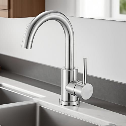 Single Handle Sink Faucet, Kitchen Faucet Brushed Nickel Single Handle, Kitchen Water Faucets with Anti-Splash Aerator, Suitable for Bathroom, RV, Bar Sink, Public Restroom, High Arc Spout