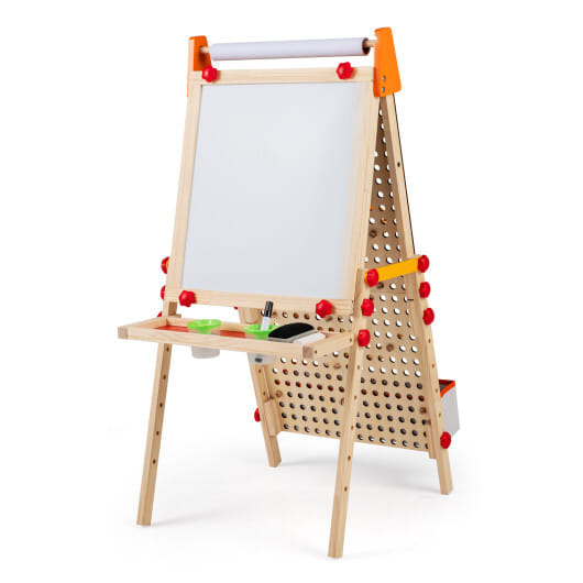 4-in-1 Wooden Kids Art Easel Double-Sided Foldable with Paper Roll and Storage Tray - Color: Natural