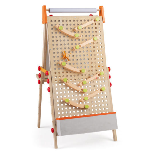 4-in-1 Wooden Kids Art Easel Double-Sided Foldable with Paper Roll and Storage Tray - Color: Natural