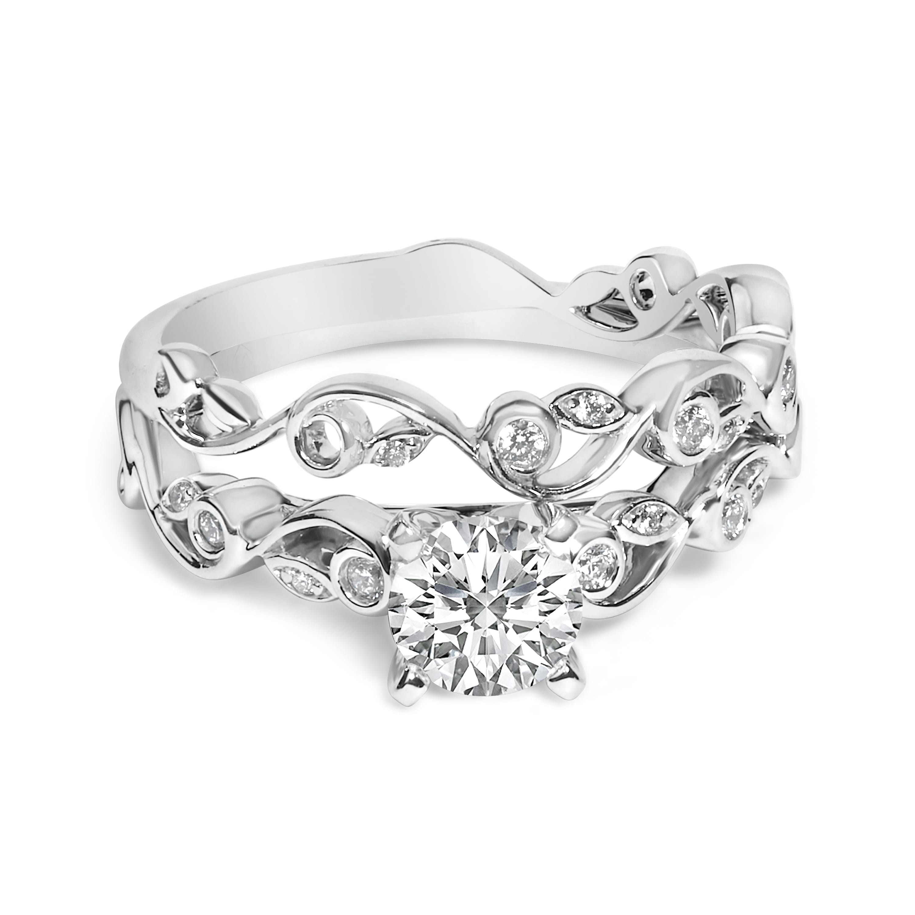 14K White Gold Lab Grown Diamond 1.0 Cttw Vintage Style Engagement Ring and Band Set - Ring Size 8