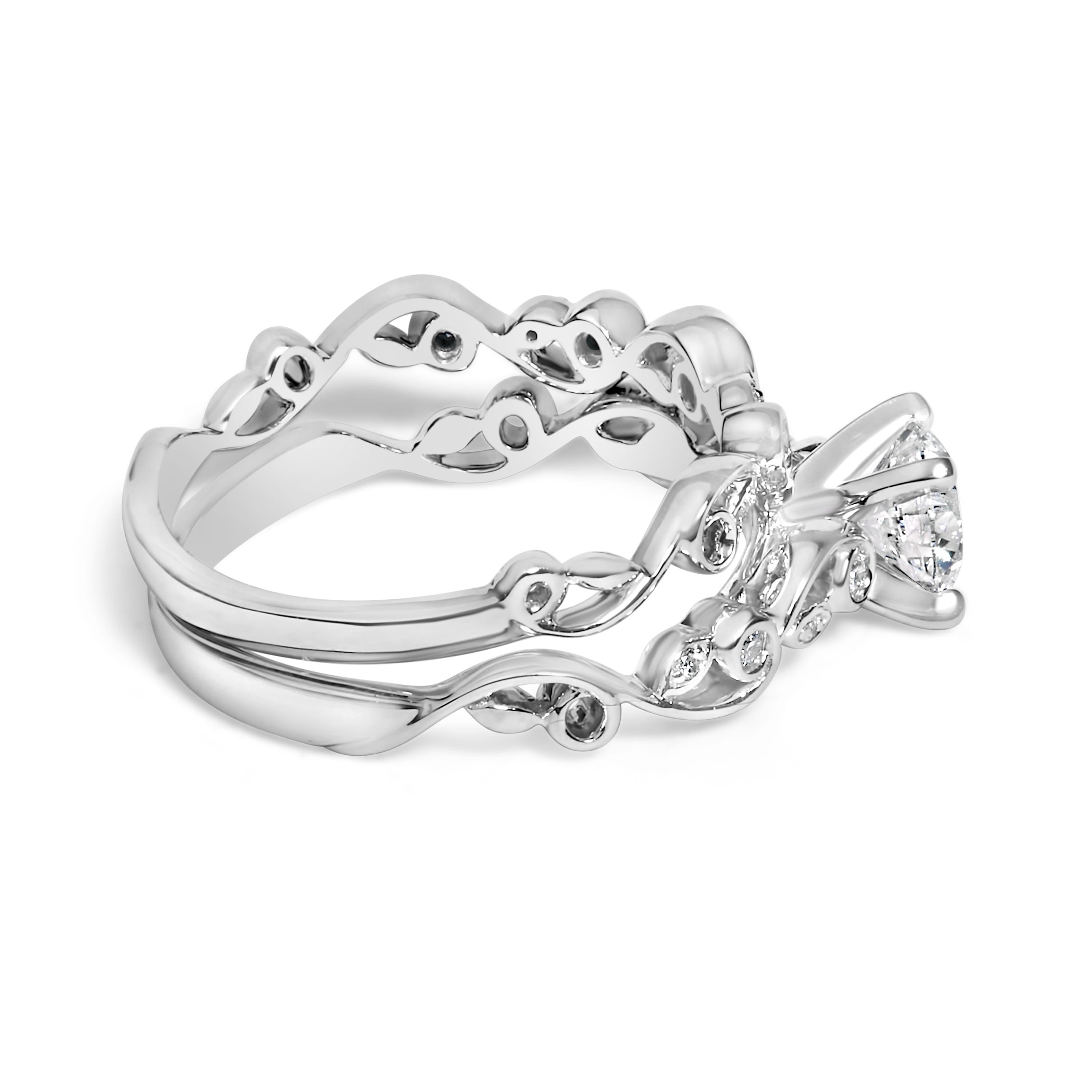 14K White Gold Lab Grown Diamond 1.0 Cttw Vintage Style Engagement Ring and Band Set - Ring Size 8