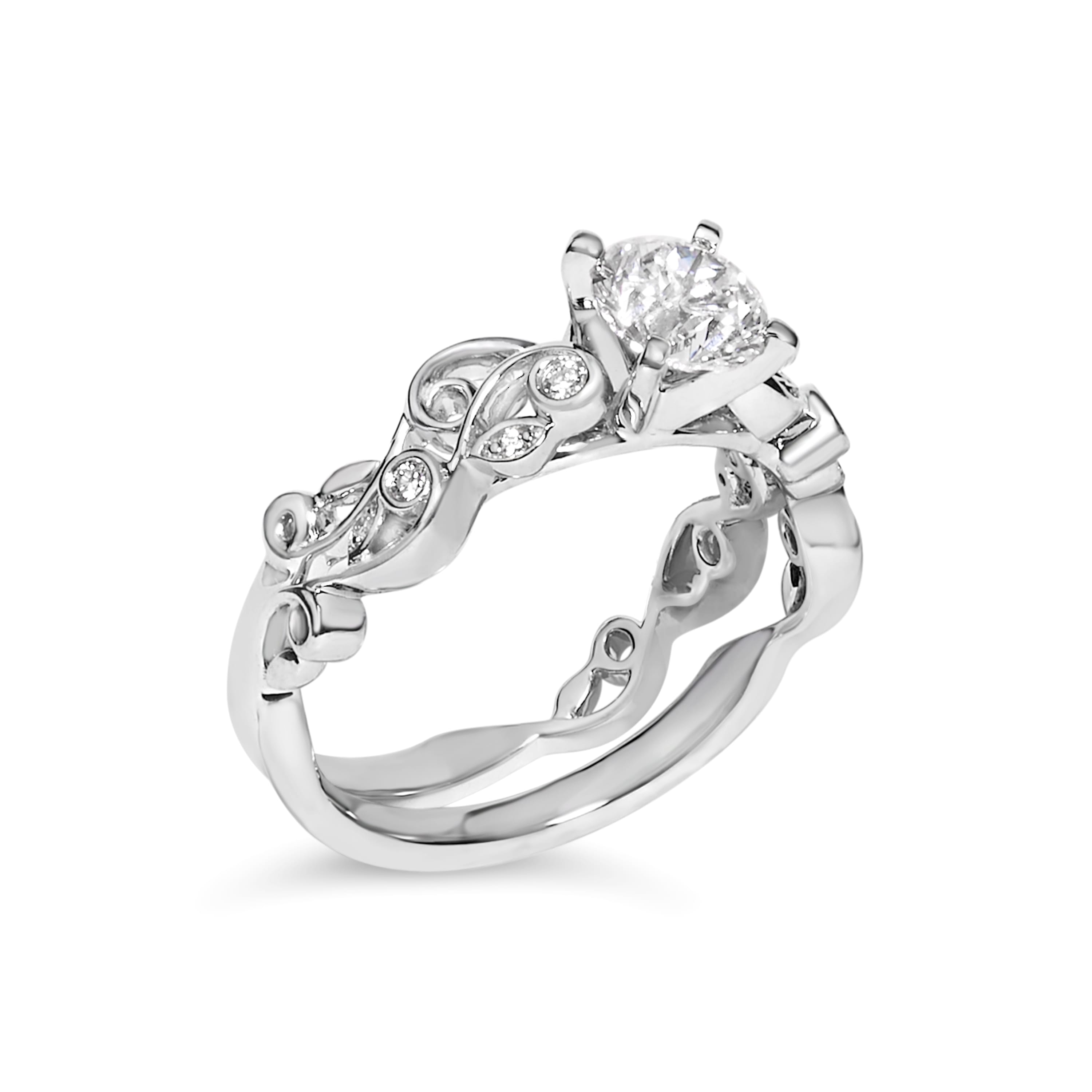 14K White Gold Lab Grown Diamond 1.0 Cttw Vintage Style Engagement Ring and Band Set - Ring Size 8