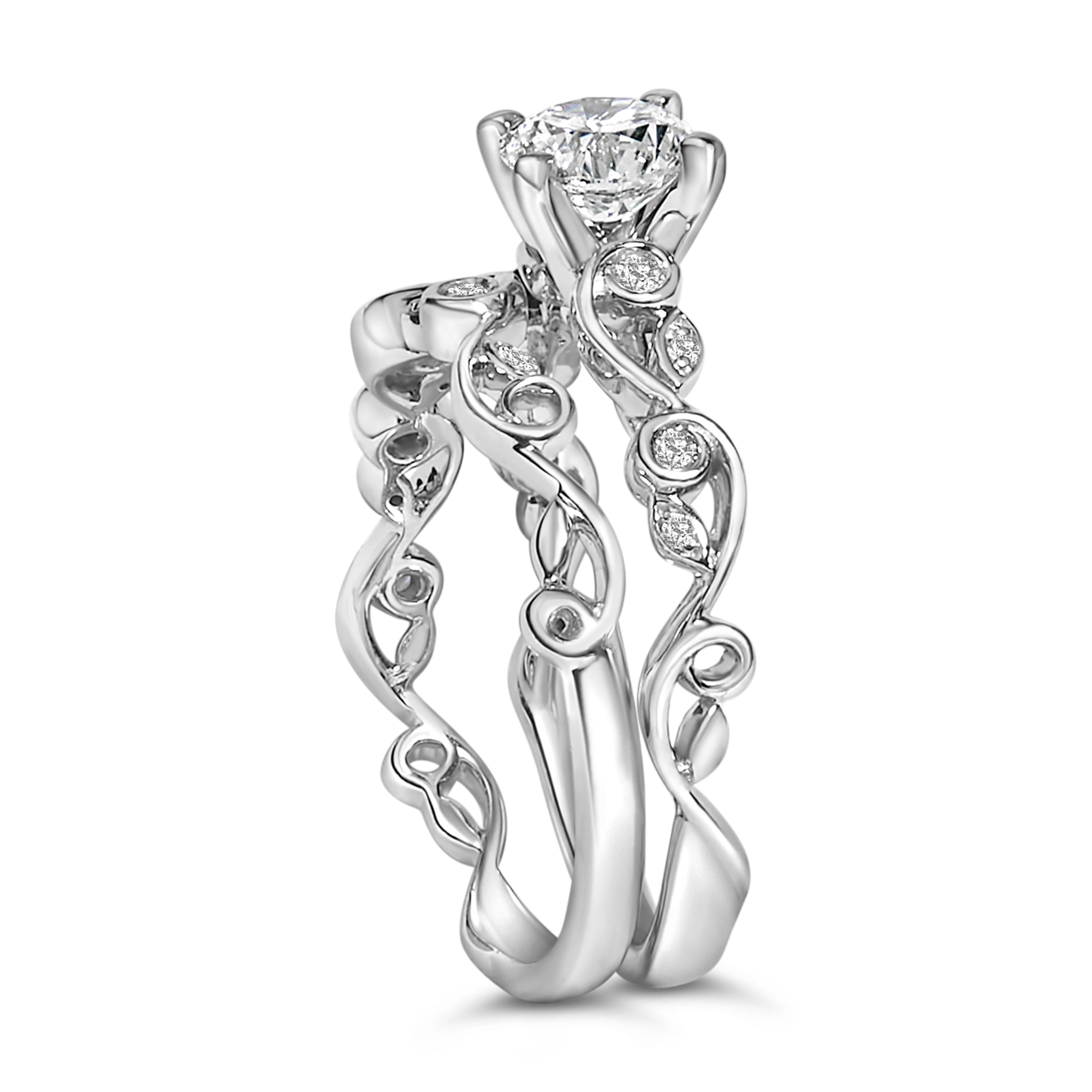 14K White Gold Lab Grown Diamond 1.0 Cttw Vintage Style Engagement Ring and Band Set - Ring Size 8
