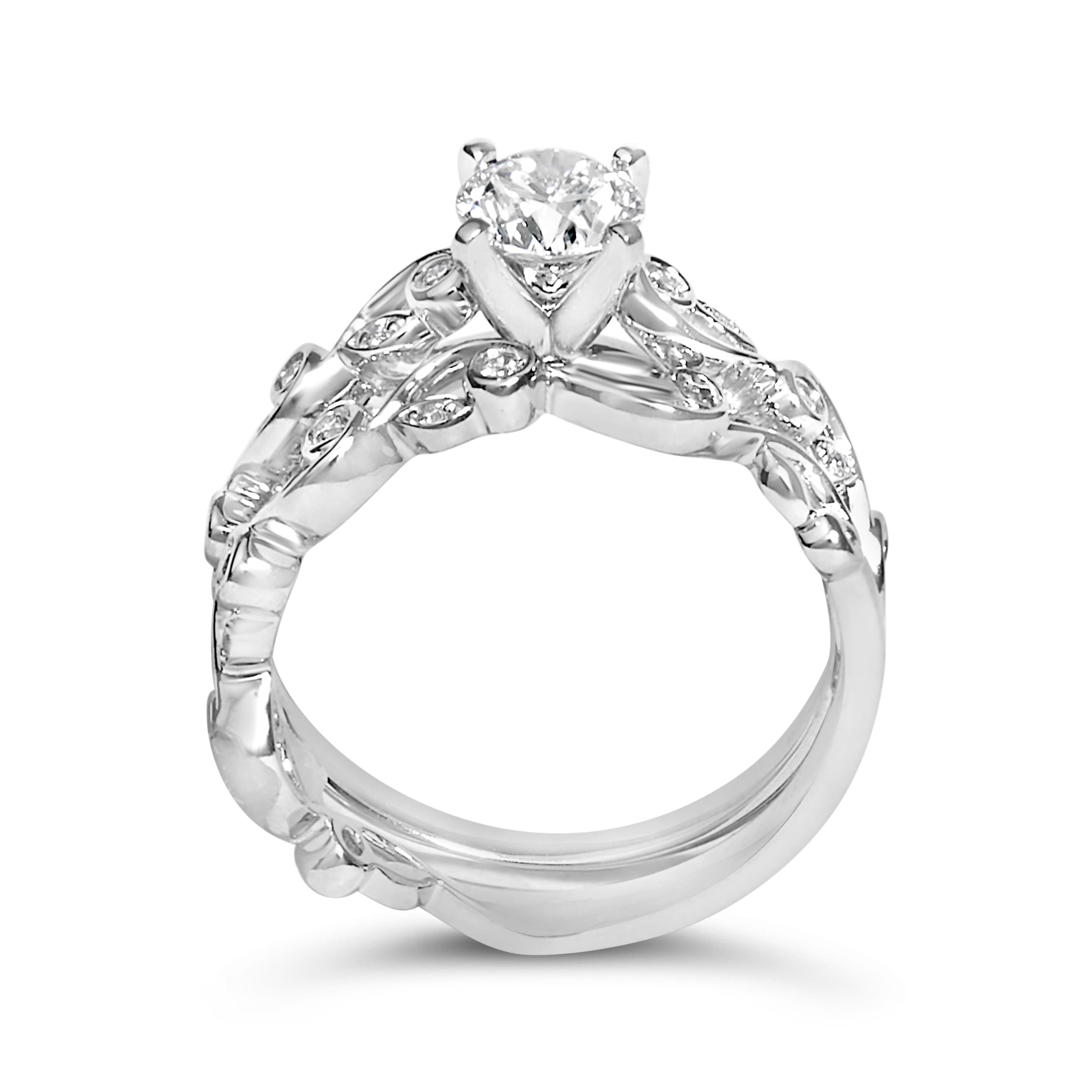 14K White Gold Lab Grown Diamond 1.0 Cttw Vintage Style Engagement Ring and Band Set - Ring Size 8