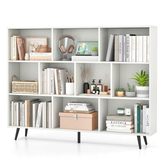 8/10-Cube Bookcase with 5 Tapered Metal Legs-Off White - Color: Off White - Size: 10 Cubes-55''