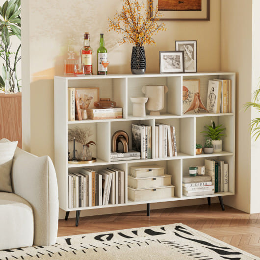 8/10-Cube Bookcase with 5 Tapered Metal Legs-Off White - Color: Off White - Size: 10 Cubes-55''