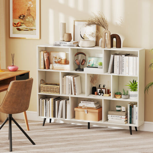 8/10-Cube Bookcase with 5 Tapered Metal Legs-Off White - Color: Off White - Size: 10 Cubes-55''