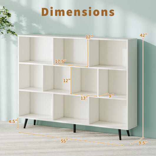 8/10-Cube Bookcase with 5 Tapered Metal Legs-Off White - Color: Off White - Size: 10 Cubes-55''