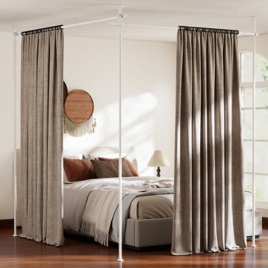 Room Divider Curtain Rod with Adjustable Floor to Ceiling Tension Rod (Curtains Not Included)-White