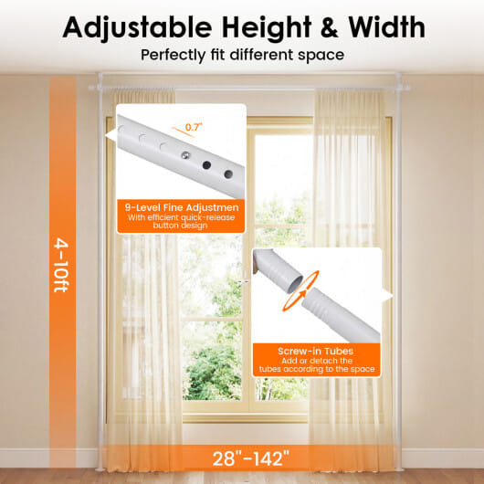 Room Divider Curtain Rod with Adjustable Floor to Ceiling Tension Rod (Curtains Not Included)-White