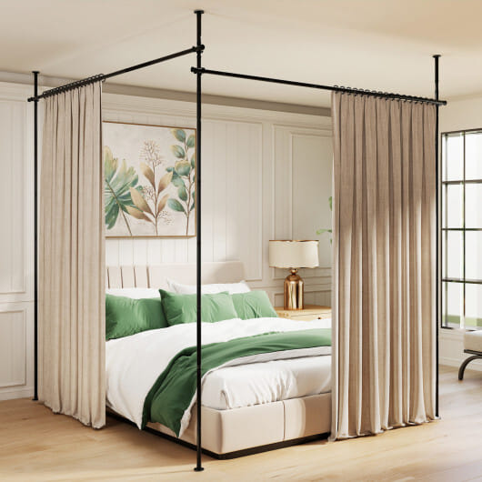 Room Divider Curtain Rod with Adjustable Floor to Ceiling Tension Rod (Curtains Not Included)-White