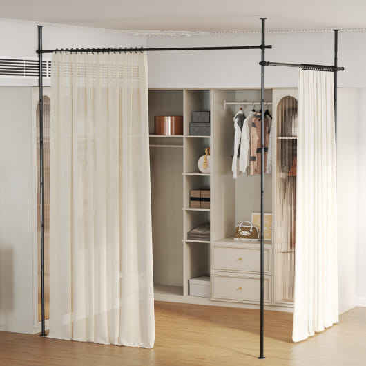 Room Divider Curtain Rod with Adjustable Floor to Ceiling Tension Rod (Curtains Not Included)-White