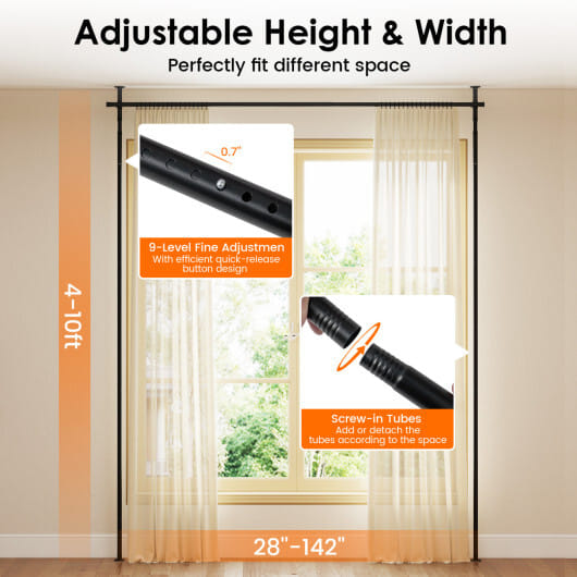 Room Divider Curtain Rod with Adjustable Floor to Ceiling Tension Rod (Curtains Not Included)-White