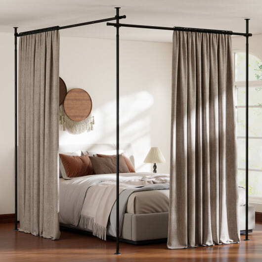 Room Divider Curtain Rod with Adjustable Floor to Ceiling Tension Rod (Curtains Not Included)-White
