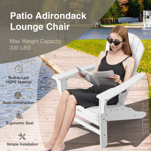 Patio HDPE Adirondack Chair with Retractable Ottoman-White - Color: White