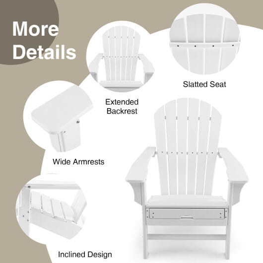 Patio HDPE Adirondack Chair with Retractable Ottoman-White - Color: White