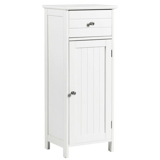 Costway Wooden Bathroom Floor Storage Cabinet with Drawer and Shelf