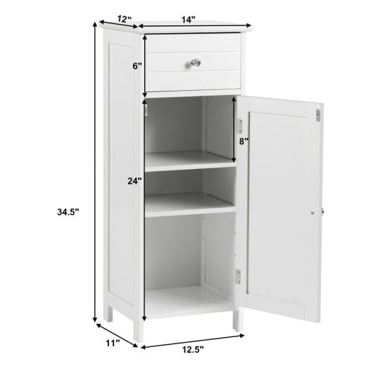 Costway Wooden Bathroom Floor Storage Cabinet with Drawer and Shelf
