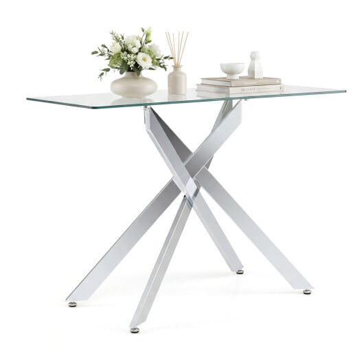 Glass Console Table Modern Entryway Table with Clear Tempered Glass Top-Silver