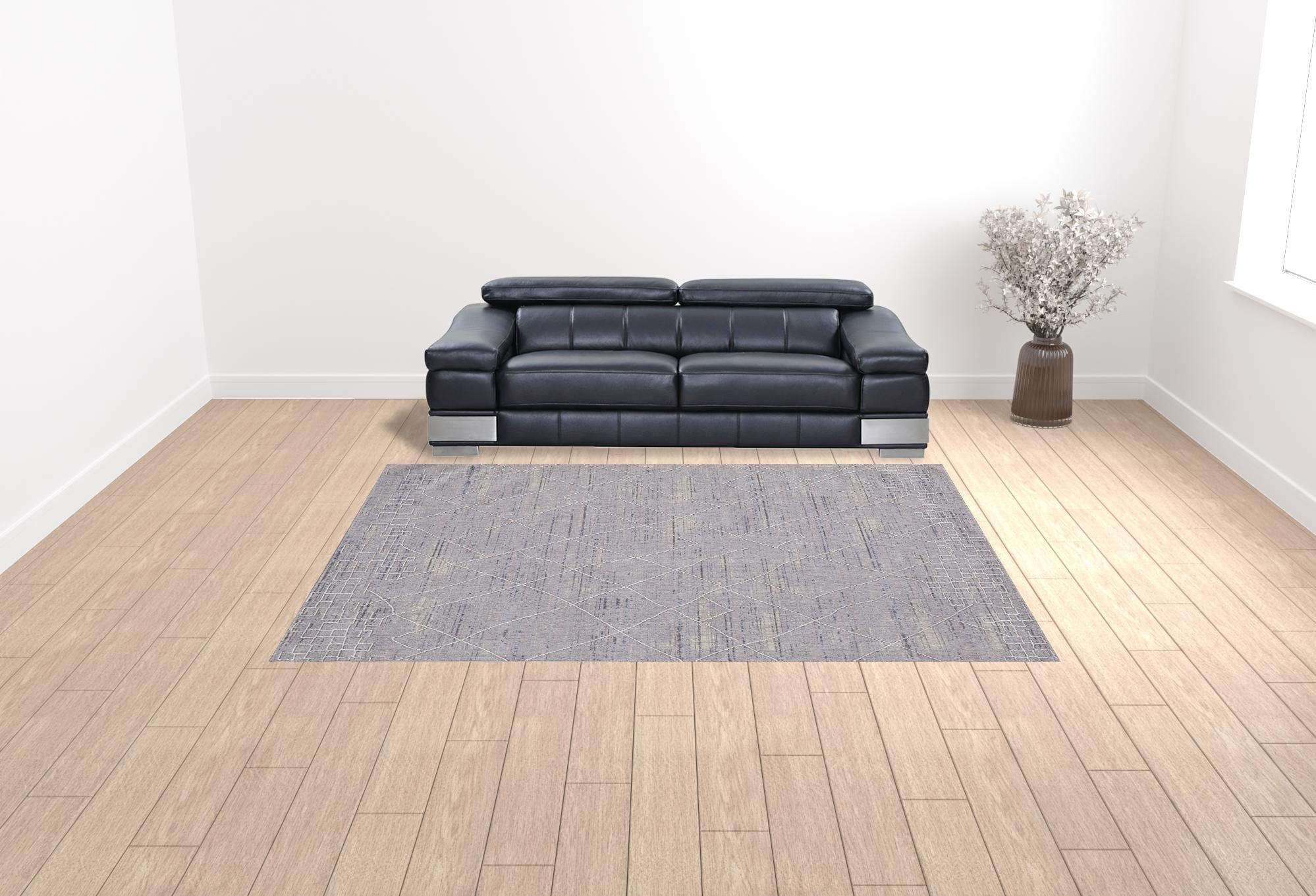 9' X 12' Gray Striped Power Loom Distressed Stain Resistant Area Rug