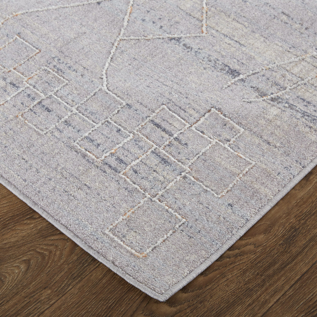9' X 12' Gray Striped Power Loom Distressed Stain Resistant Area Rug