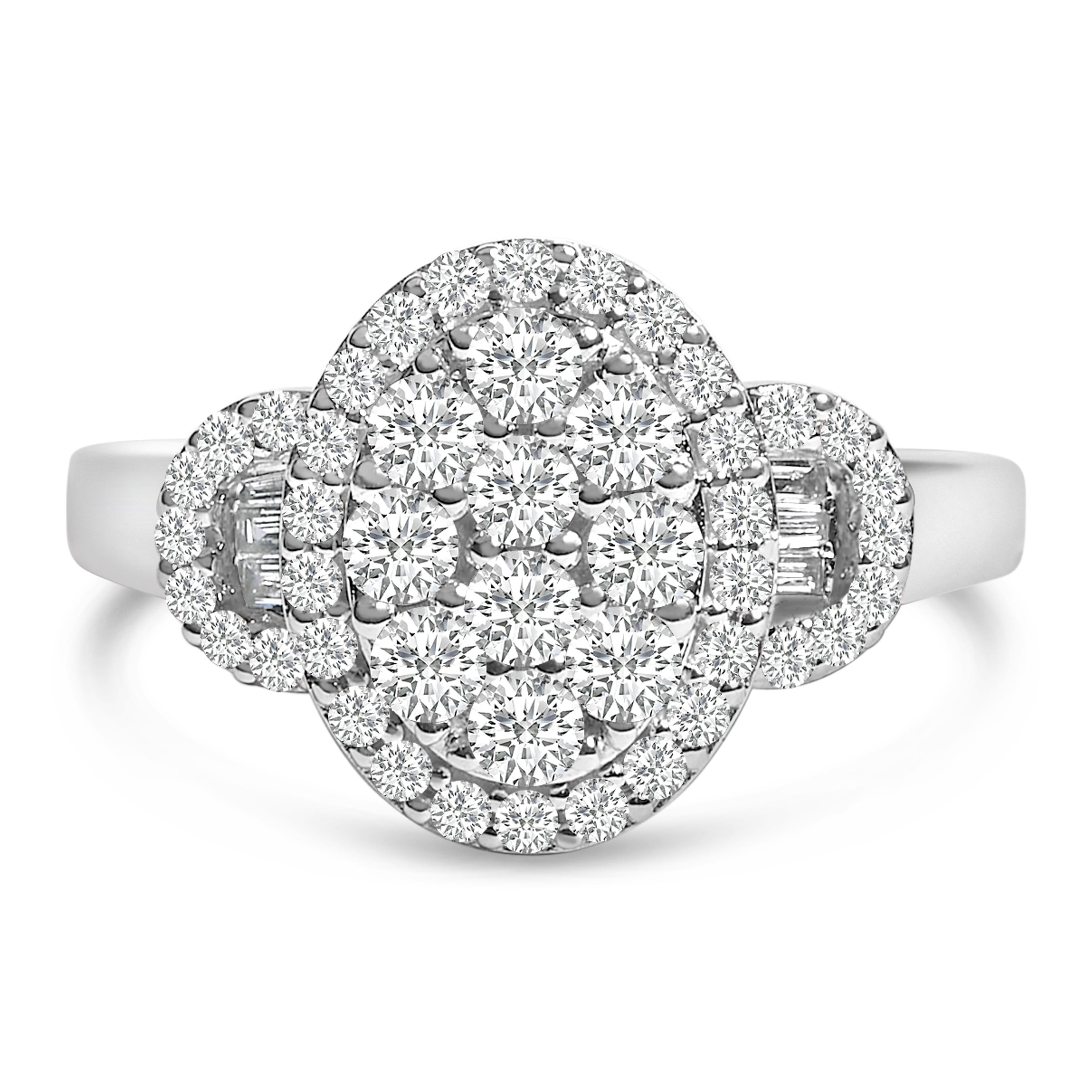 10K White Gold 1.0 Cttw Diamond Oval Cluster with Halo Vintage-Inspired Art Deco Buckle Style Statement Ring (G-H Color, SI1-SI2 Clarity) - Size 7