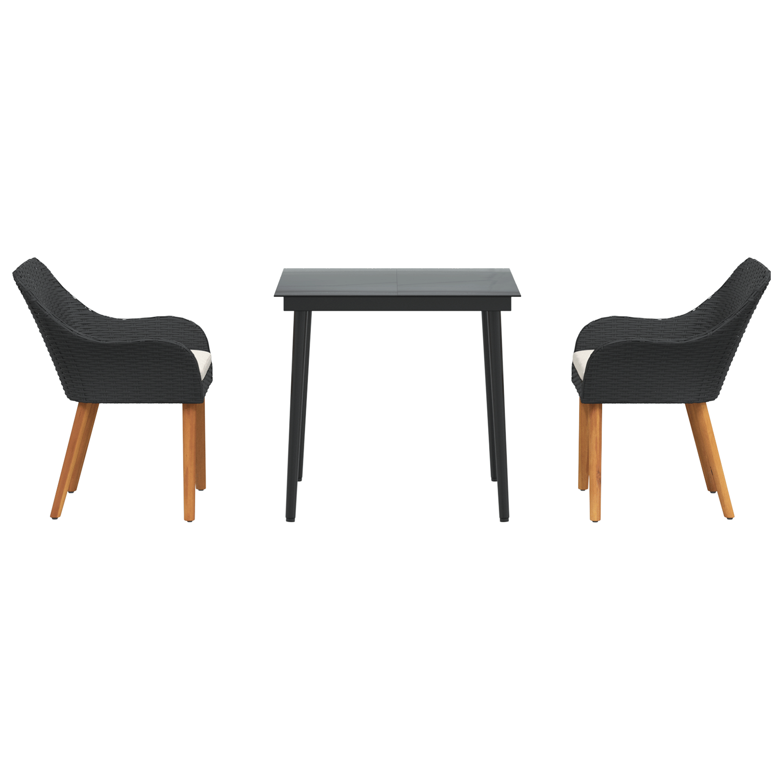 Garden Dining Set with Cushion 3 pcs Black Poly Rattan