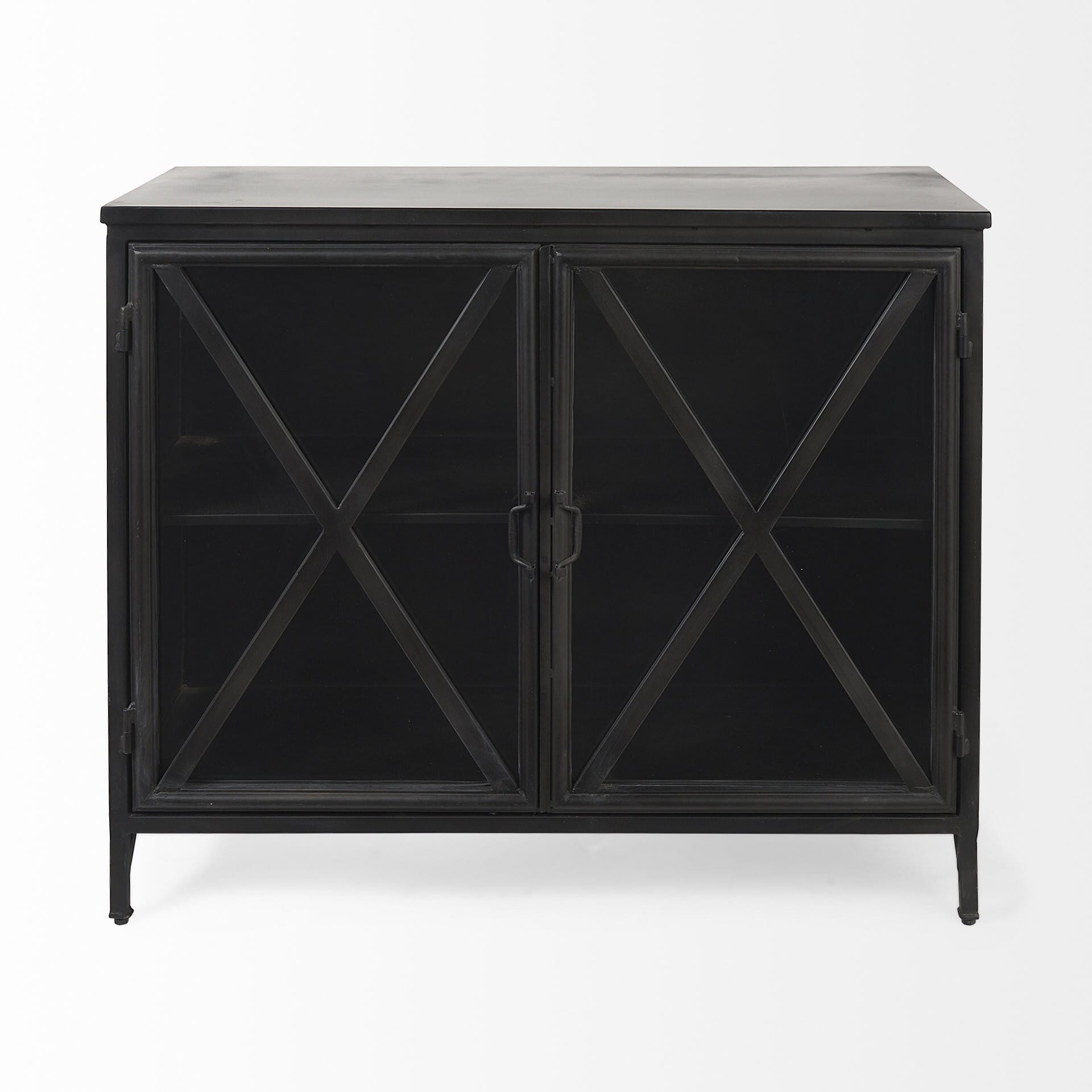 40" Black Iron Sideboard with Two Glass Doors