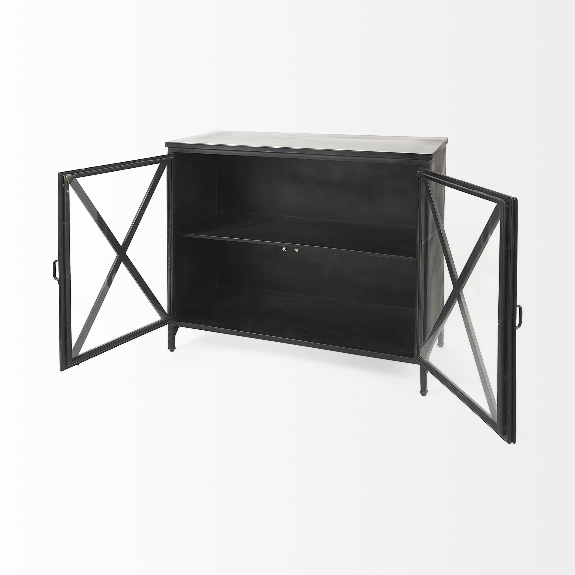 40" Black Iron Sideboard with Two Glass Doors