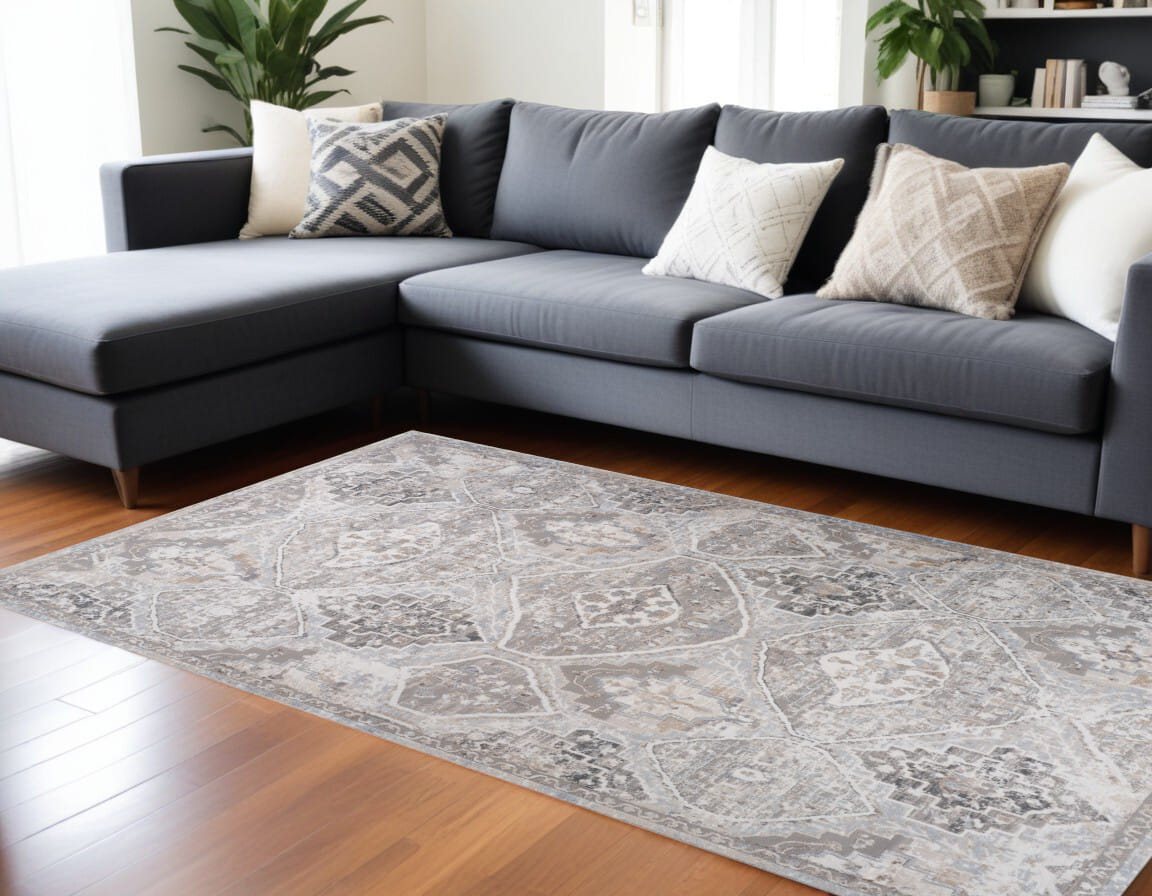 7' X 10' Blue and Gray Oriental Distressed Area Rug