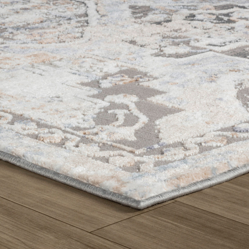 7' X 10' Blue and Gray Oriental Distressed Area Rug