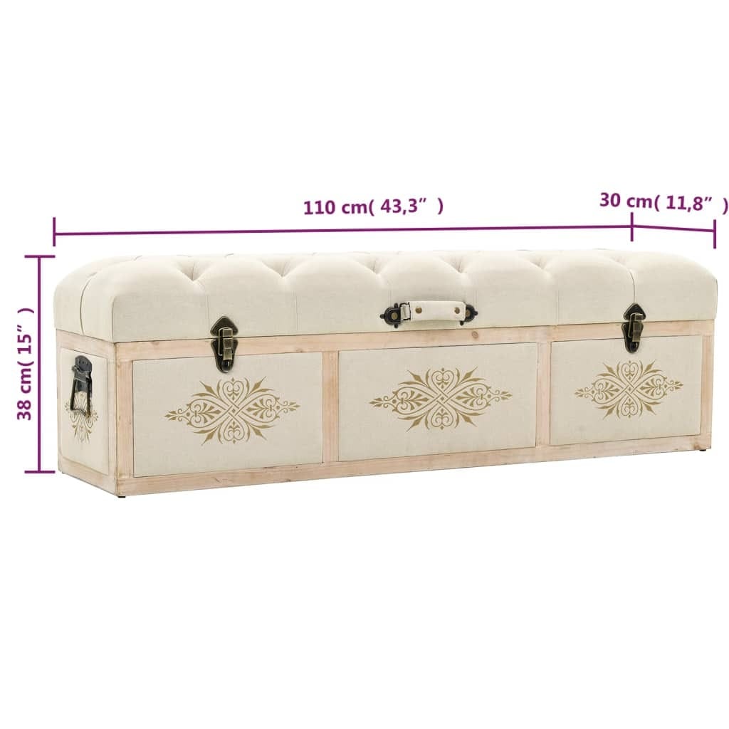 Storage Bench 43.3" Cream Solid Wood Fir