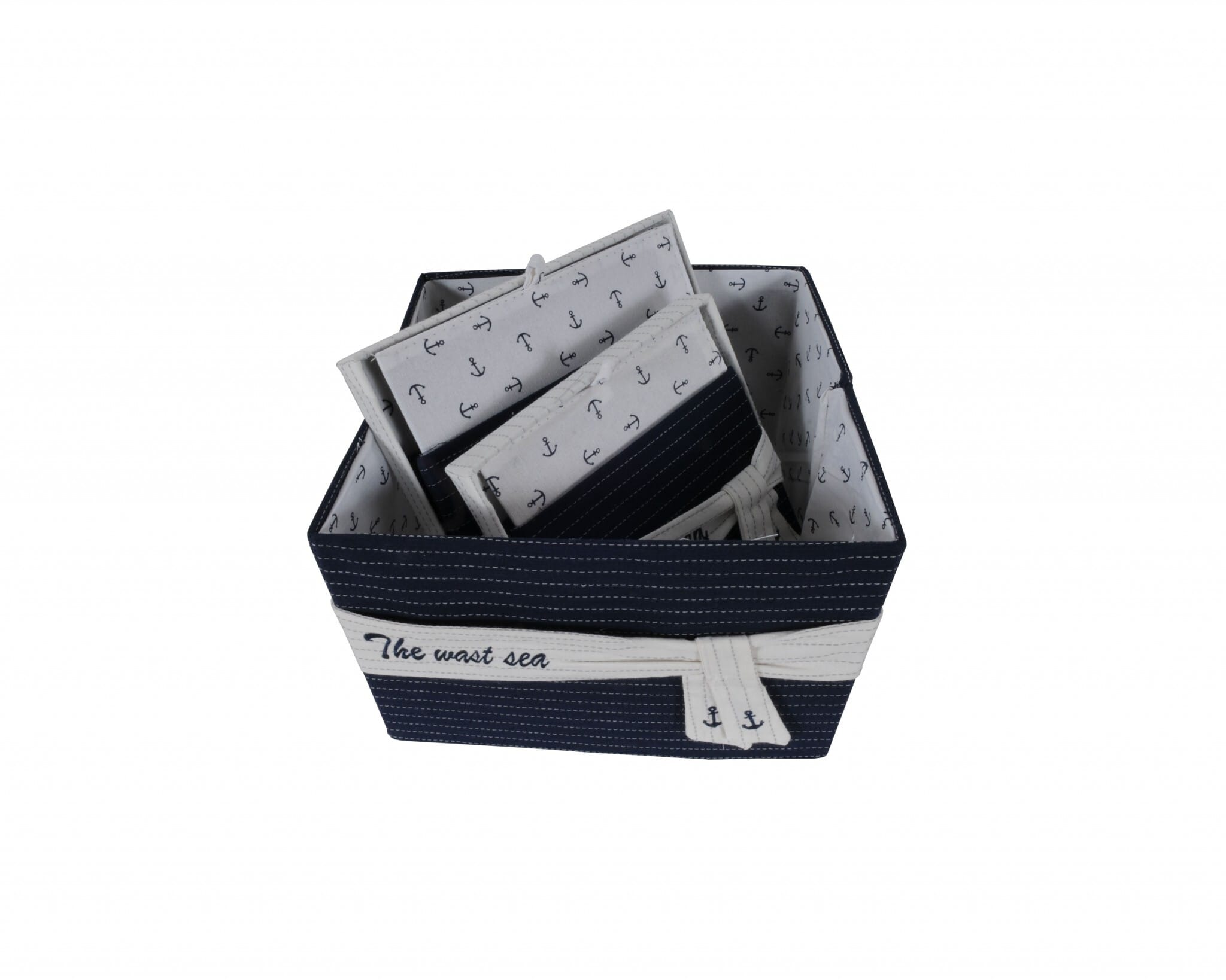 11.5" X 12" X 8.5" White Blue Fabric Boxes With Cover Set Of 3