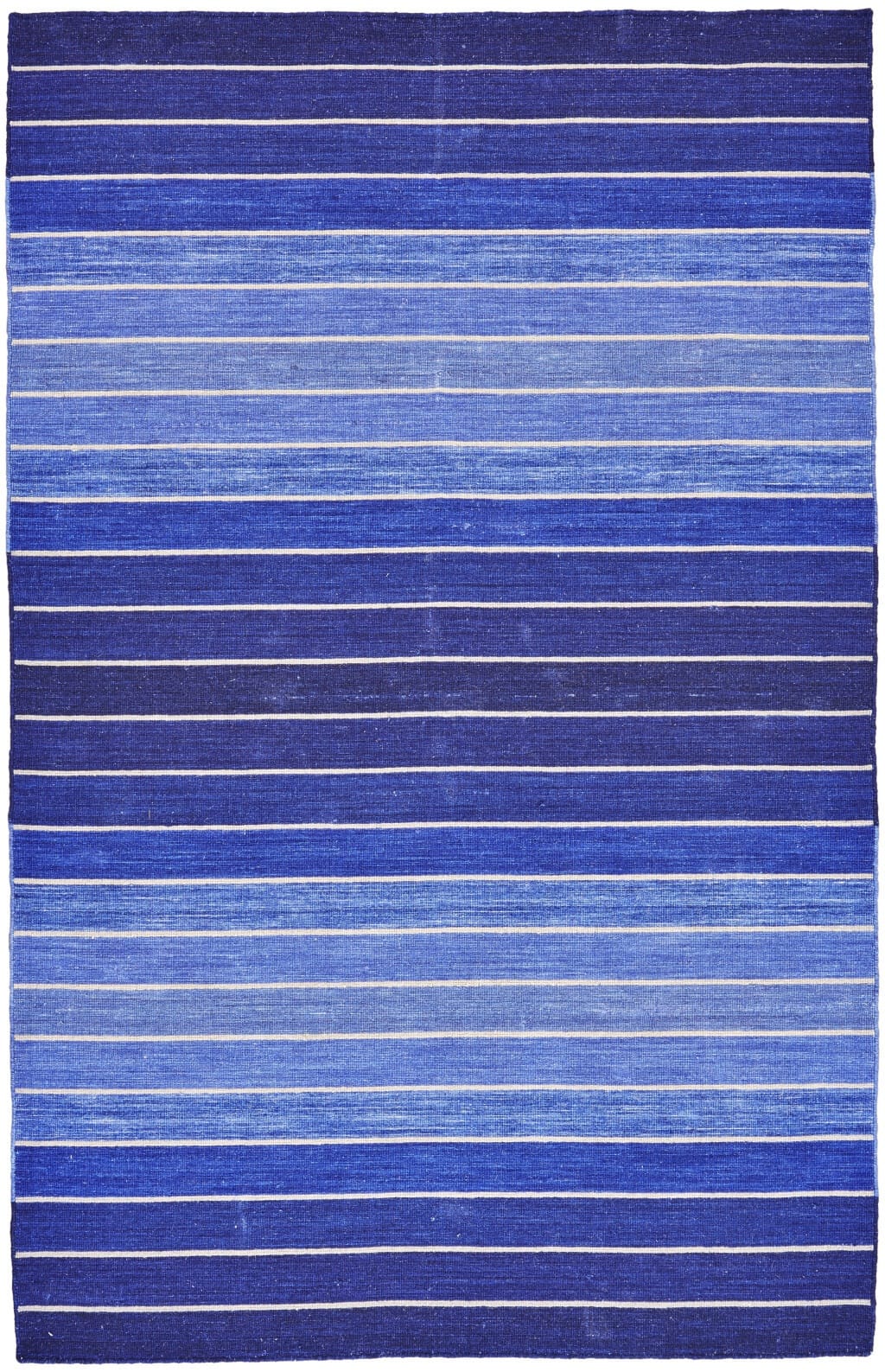 5' X 8' Blue Wool Striped Hand Woven Area Rug