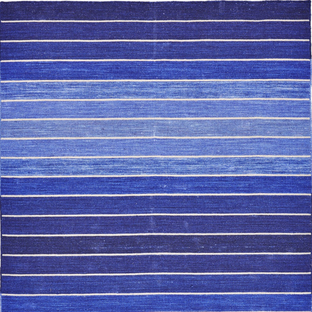 5' X 8' Blue Wool Striped Hand Woven Area Rug