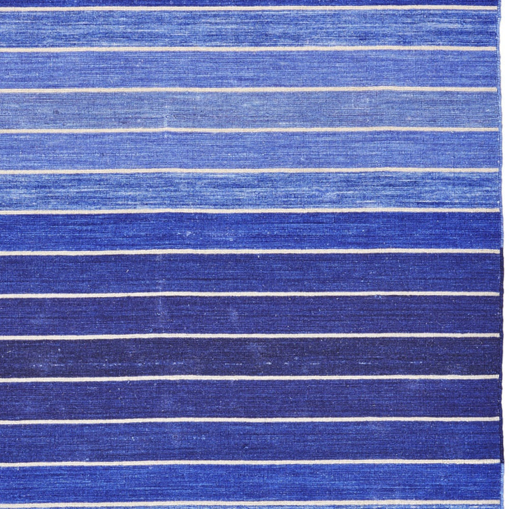5' X 8' Blue Wool Striped Hand Woven Area Rug