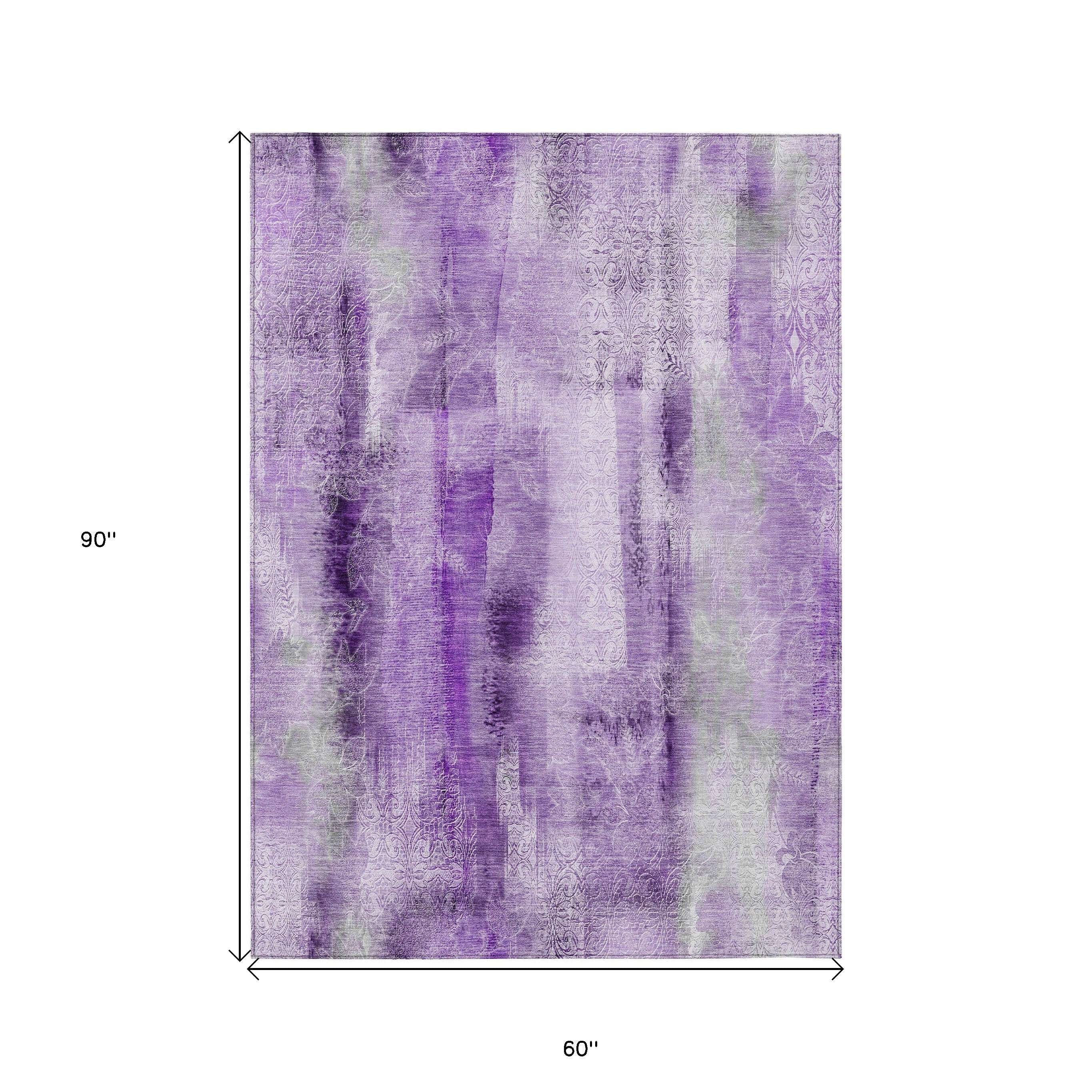 5' X 8' Purple Washable Non Skid Indoor Outdoor Area Rug