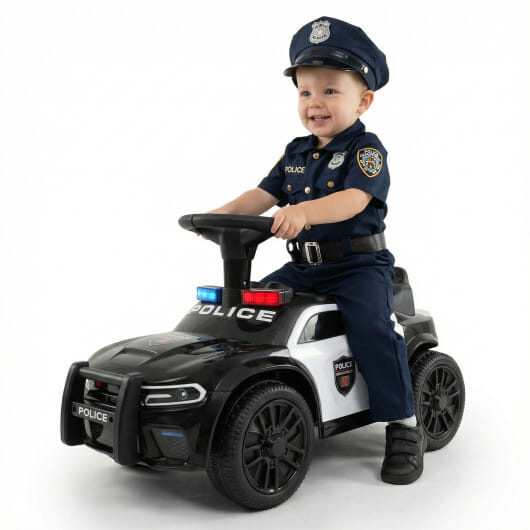 Toddler Sliding Car with Steering Wheel and Under-Seat Storage Push-Black