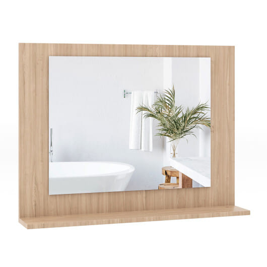 Rectangle Bathroom Mirror with Shelf 23.5 x 17.5 Inch and Wood Frame-Brown - Color: Brown