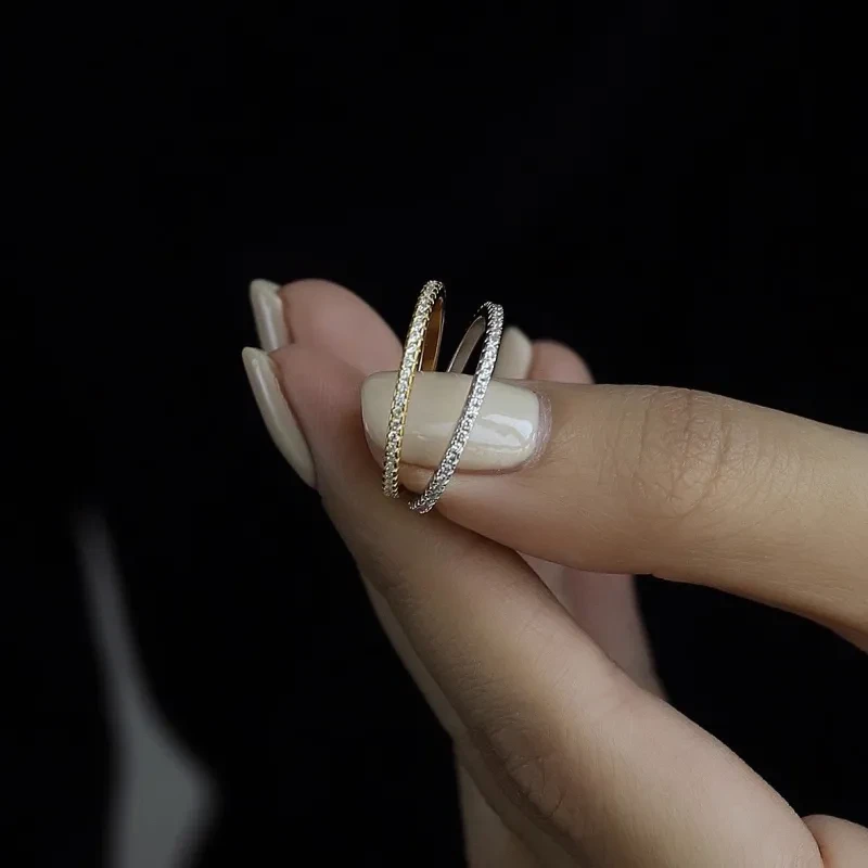 Sterling Silver Row Diamond Ring Women