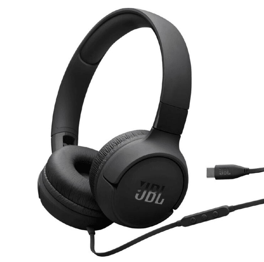 JBL Tune 520C USB-C Wired On-Ear Headphones - Black – Reliable Everyday Audio with USB-C Convenience