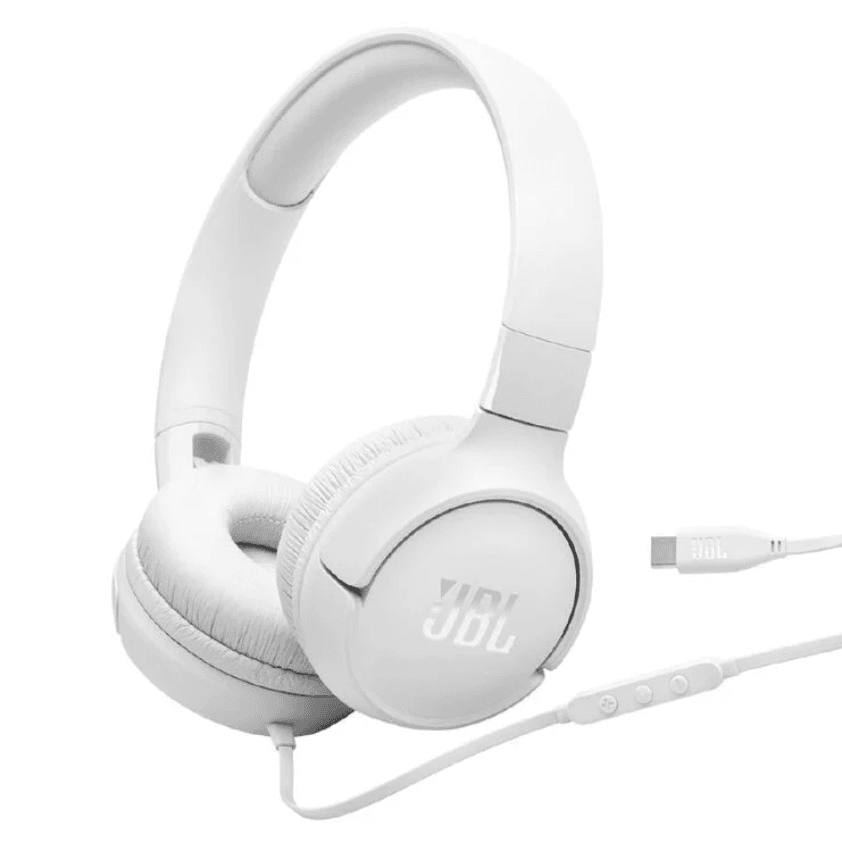 JBL Tune 520C USB-C Wired On-Ear Headphones - White – Reliable Everyday Audio with Modern USB-C Convenience