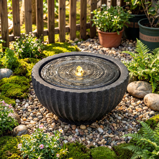 Costway 18" Outdoor Round Sphere Water Fountain with LED Lights & Pump for Garden Patio - Color: Gray