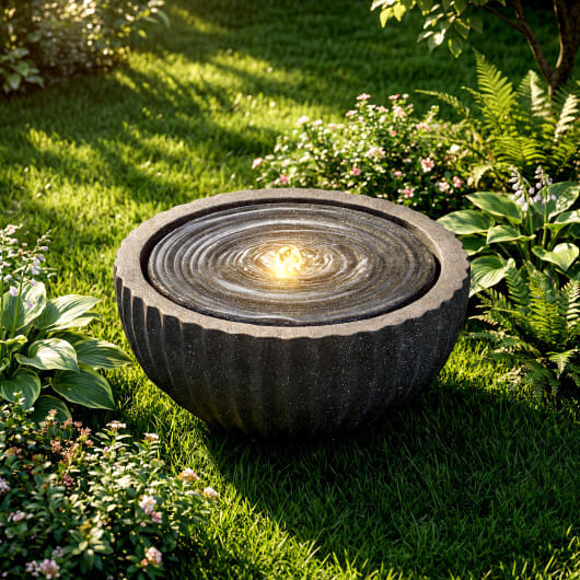 Costway 18" Outdoor Round Sphere Water Fountain with LED Lights & Pump for Garden Patio - Color: Gray