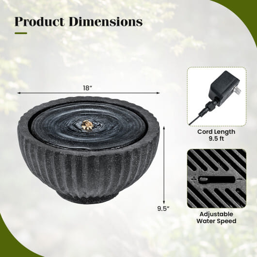 Costway 18" Outdoor Round Sphere Water Fountain with LED Lights & Pump for Garden Patio - Color: Gray