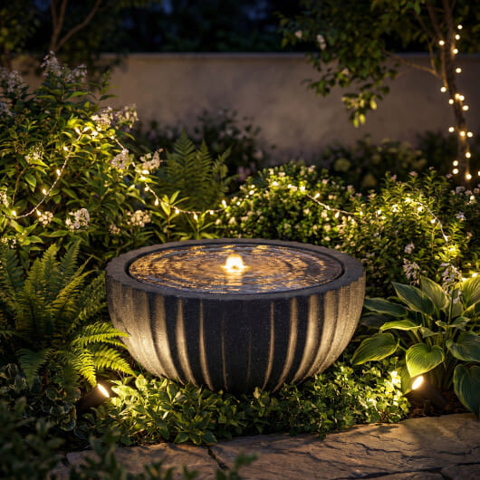 Costway 18" Outdoor Round Sphere Water Fountain with LED Lights & Pump for Garden Patio - Color: Gray
