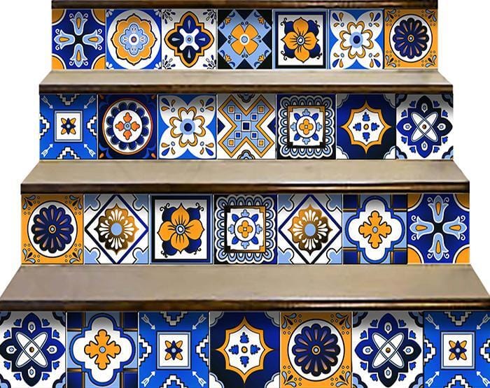 4" x 4" Shades of Blue and Yellow Mosaic Peel and Stick Removable Tiles